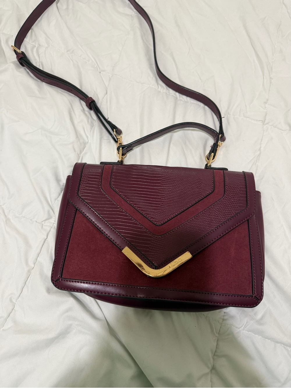 Aldo Burgundy Shoulder Bag with Gold-Tone Accent